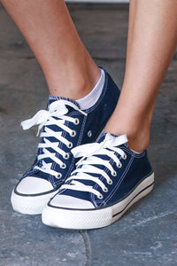 Navy Canvas Lace Up Sneakers