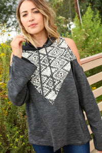 Thermal Triangle Tribal Cold Shoulder Hoodie