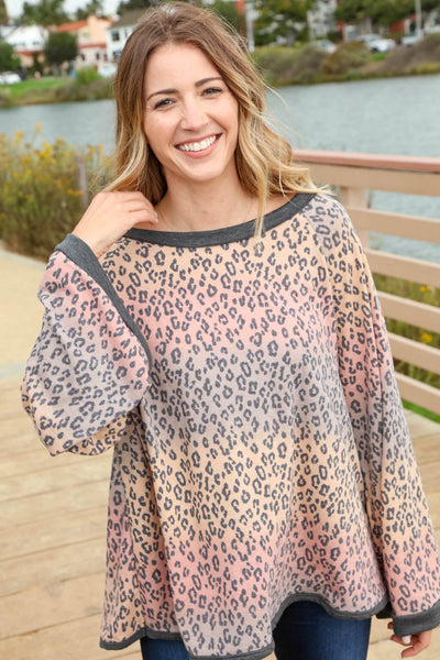Multicolor Leopard Bell Sleeve Pullover Knit Top