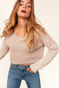 Latte Chenille Velvet Cropped Knit Top Sweater