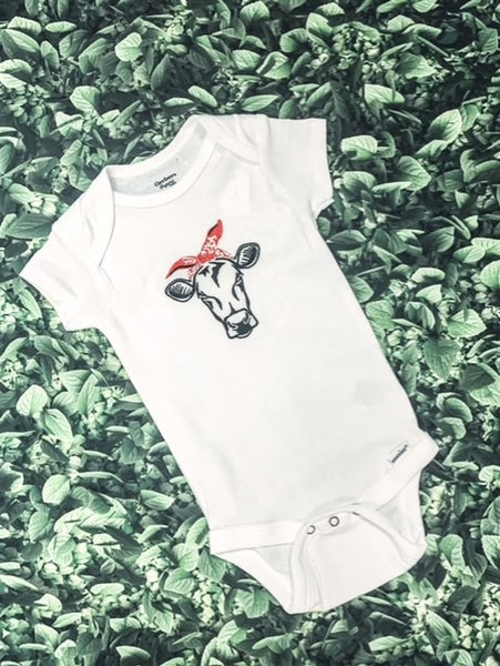 Embroidered cow onesie